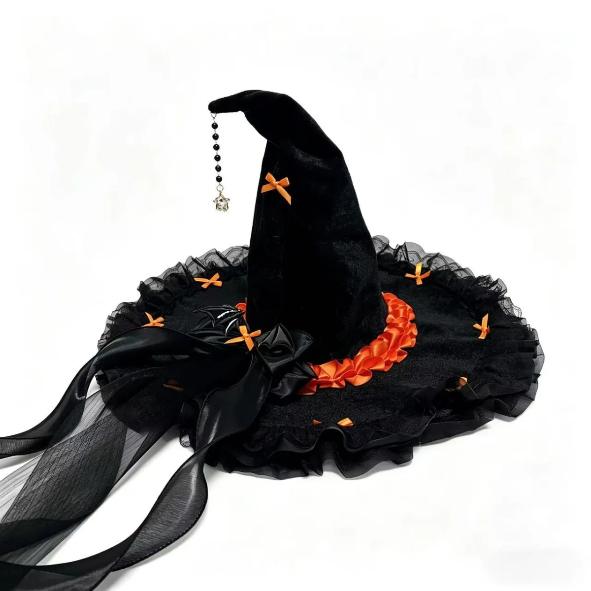 

Children Adults Halloween Fleece Lace Witch Hat Women’s Girls Gothic Bowknot Lolita princess Ladies Wizard Hat