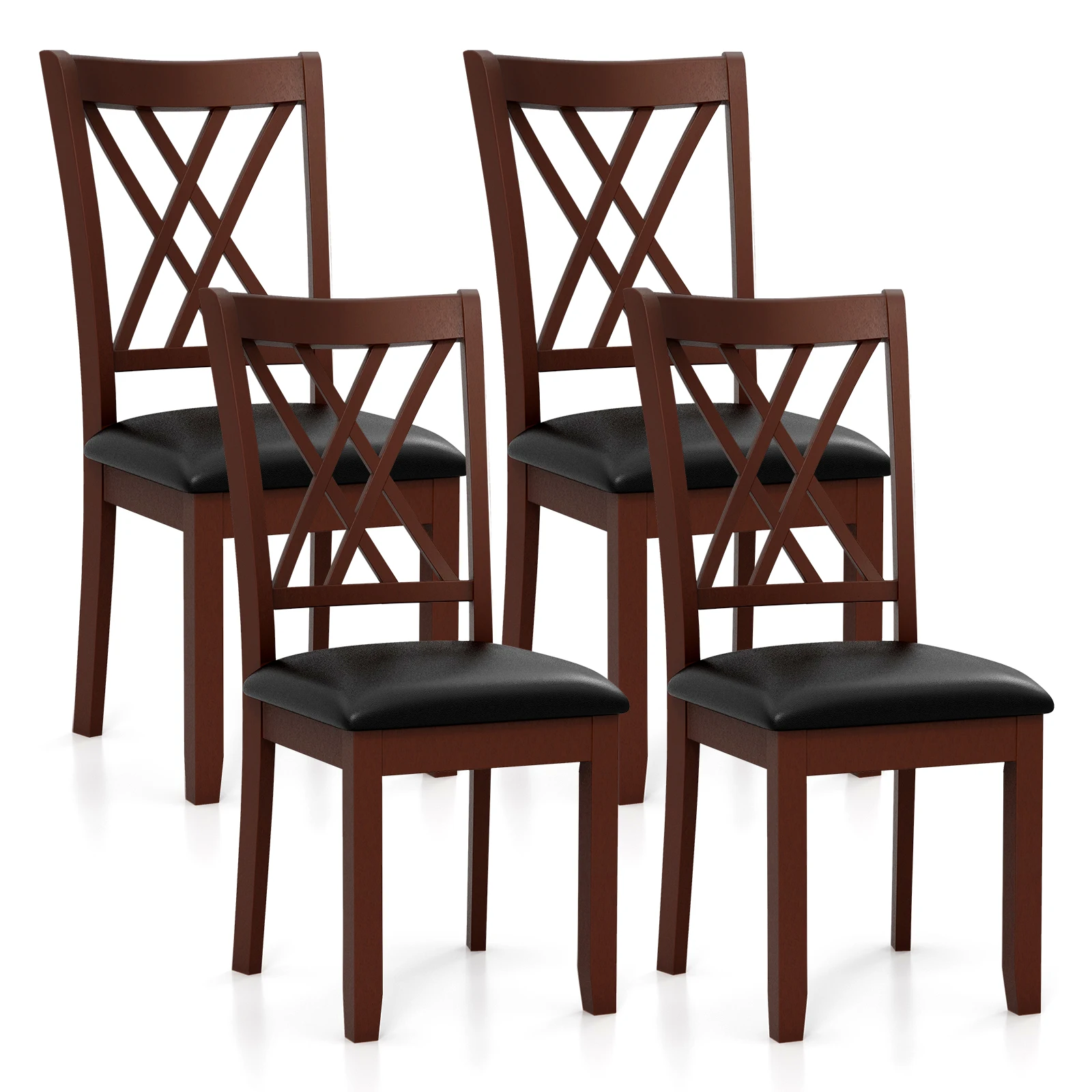 Set of 4 Dining Chair Kitchen Chair with Backrest Padded Seat & Rubber Wood Legs