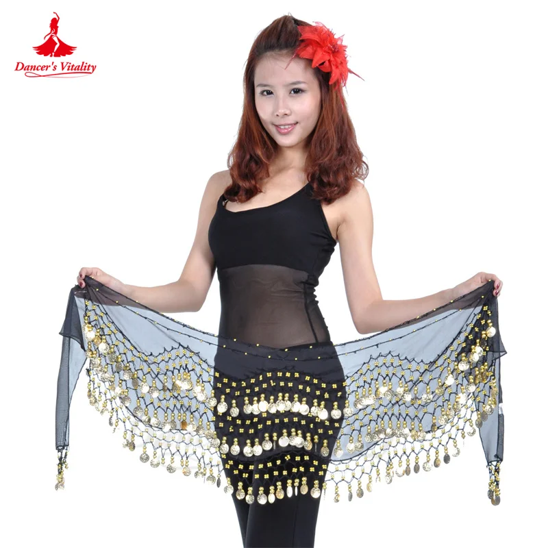 Belly Dance Hip Scarf for Women Chiffon Gold Coines 158 Belt Oriental Belly Dancing Accessories Adult Kid's Bellydance Belts