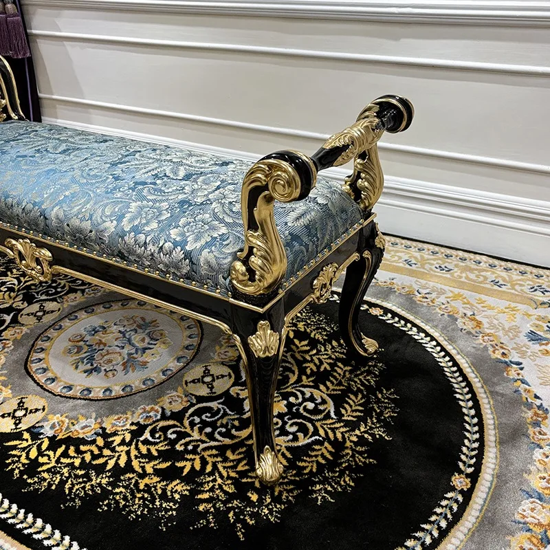 French end stool European fabric embroidery princess stool solid wood