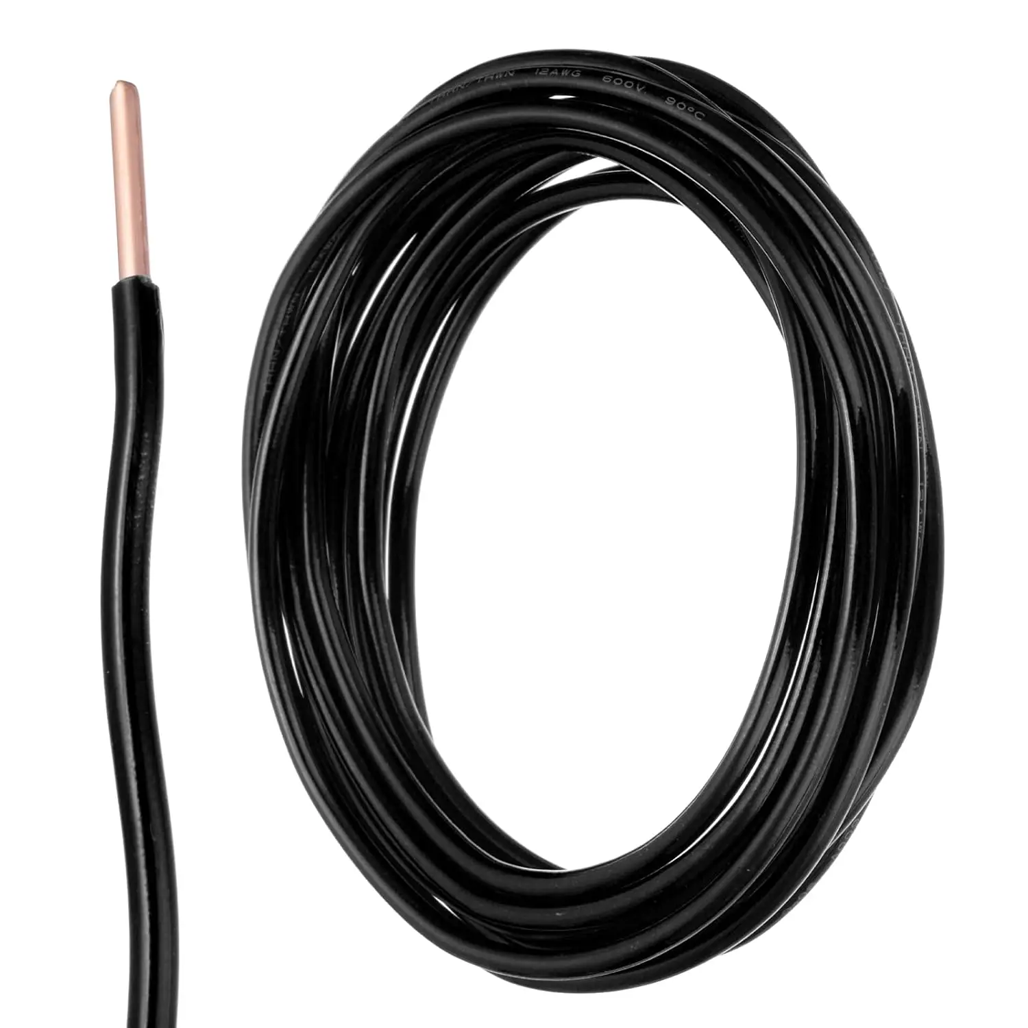 

12 AWG Solid Copper THHN Wire 10ft, 600V Electrical Wire for Residential Grounding, UL Listed, Black