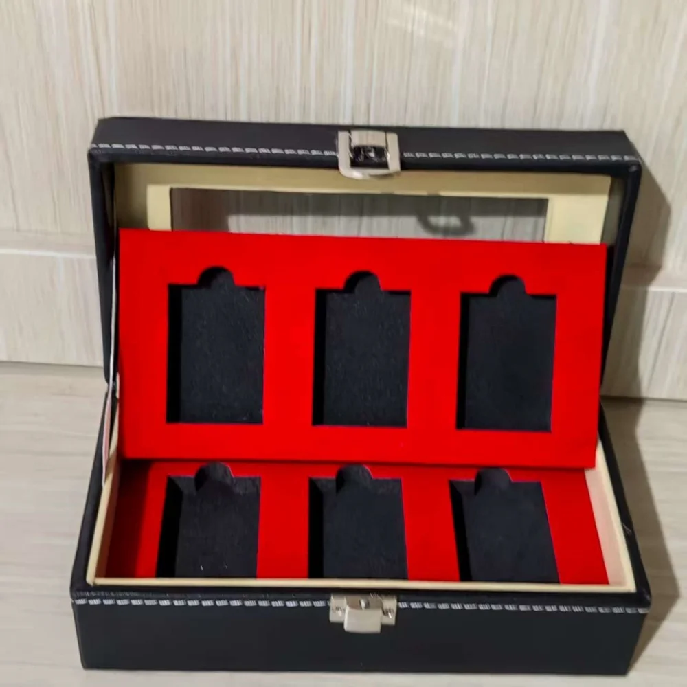 Caja de exhibición de almacenamiento de encendedor Retro de dos capas y 6 rejillas para encendedores Zippo Zorro, caja de colección de cuero negro, dispositivo de regalo para fumar