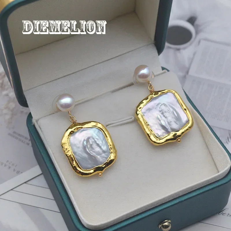 18K Gold Plated AAAA Natural Freshwater Square Baroque Pearl Dangle Earring for Women Party Handmade Drop Earring Fine Jewelry