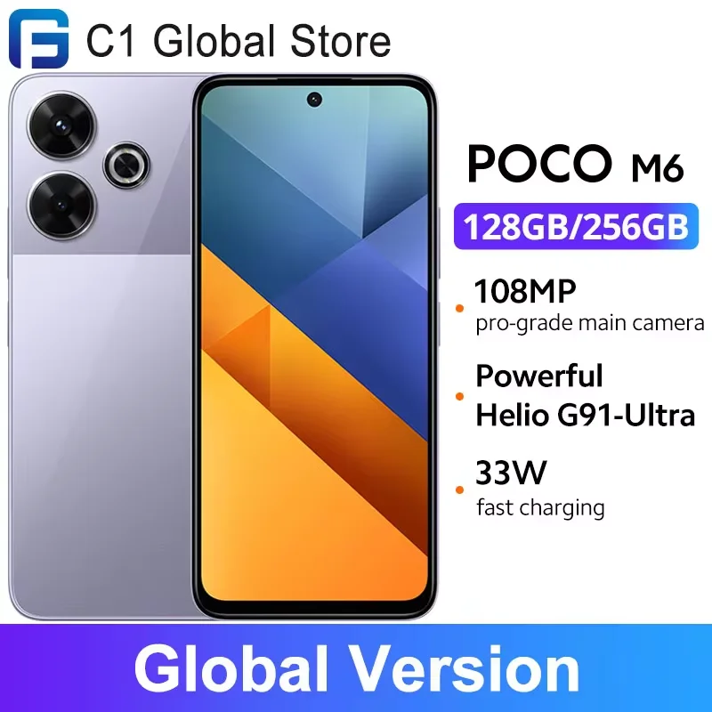 【العرض الأول في العالم】الإصدار العالمي للهاتف الذكي POCO M6 NFC MediaTek Helio G91-Ultra 6.79 بوصة 90 هرتز FHD + شاشة 33 وات شحن سريع