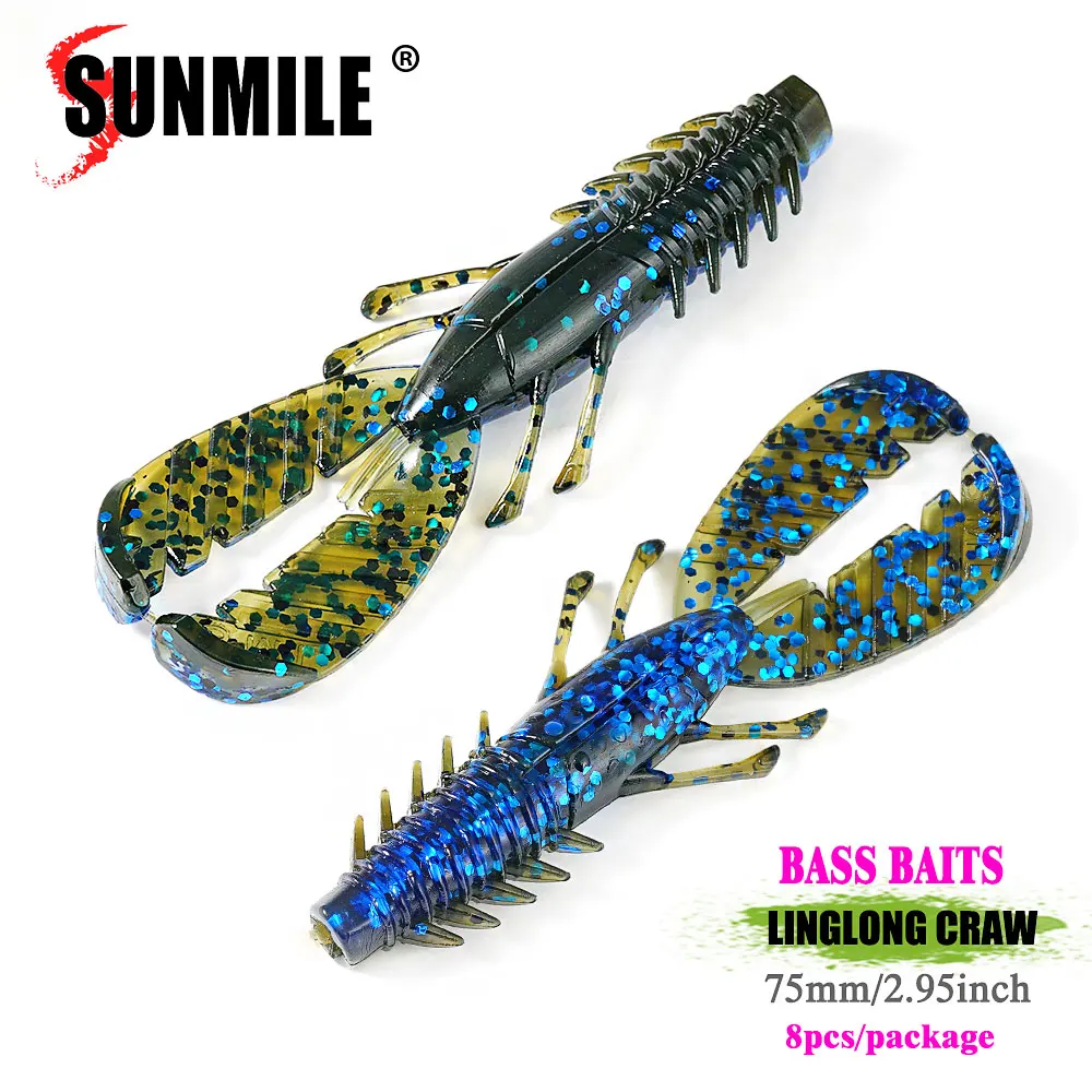 SUNMILESUNMILE 8pcs 75mm2.95inch Craw Baits Floating Shrimp Softbait Soft Lure Wobbler Bass Baits Artificial Pesca