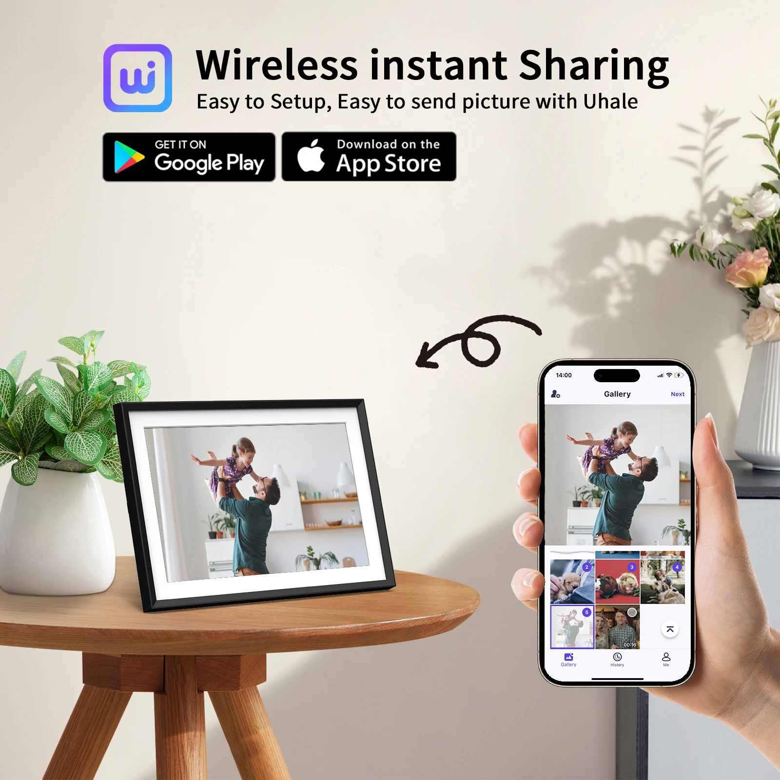 10.1 Polegada Smart WiFi Digital Photo Frame Molduras com 32GB de memória HD IPS Touch Screen Share Moments Instantaneamente Uhale App