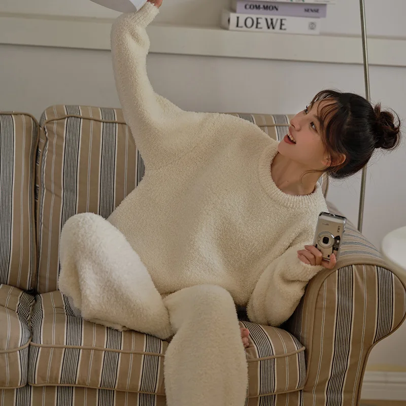 Pajamas Winter New Ice Cream Color Loungewear Women Can Wear Thickened Suit