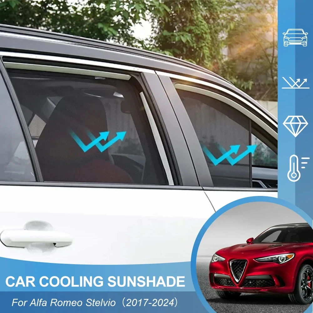 Custom Snap Car Window Sunshade for Alfa Romeo Stelvio 2017 2018 2019 2020-2024 Curtain Mesh Front Windshield Frame Curtain
