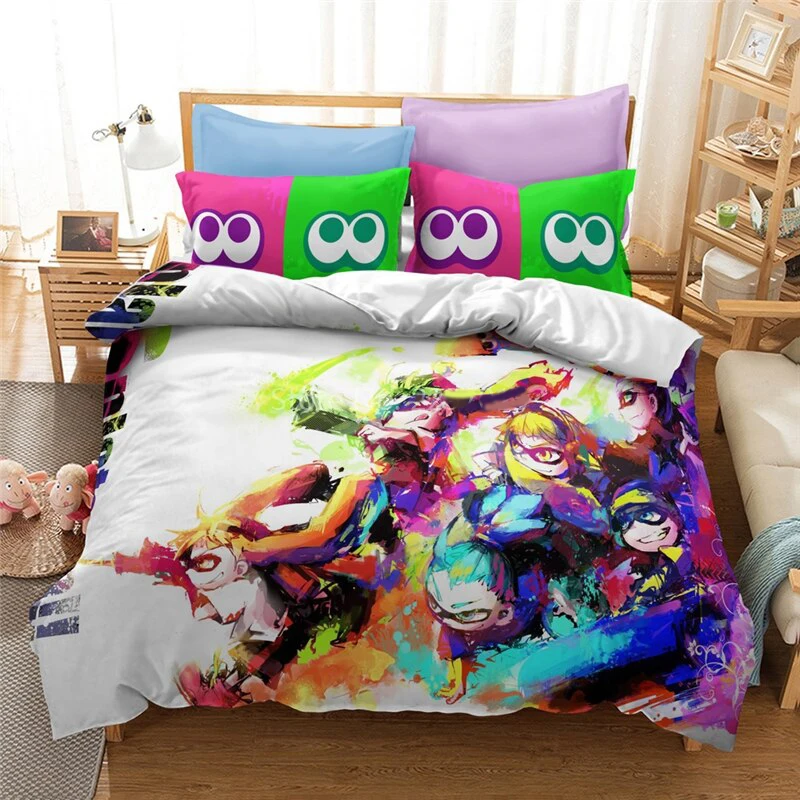 3D Print Popular Splatoons Game Bedding Set Double Twin King Duvet Cover Comforter Pillowcase Boys Girls Adults Bedroom