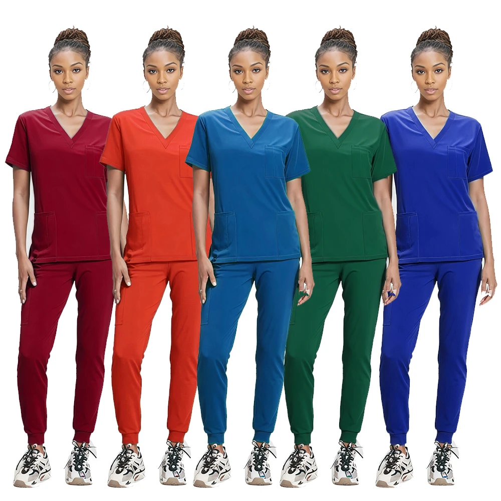 

Fashion Colors Stretch Uniform Suits Sets Nurse Medical Scrubs Comfortable Hospital Uniforms Unisex Pharmacy Clinic Scrub Set