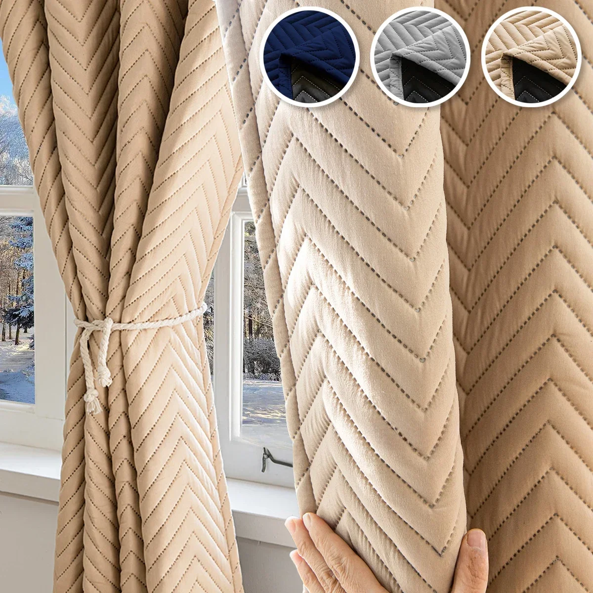 1PC Blackout Curtain for Living Room Windproof Window Curtains Warm Winterization Cold Weather Drapery for Bedroom Winter Blinds