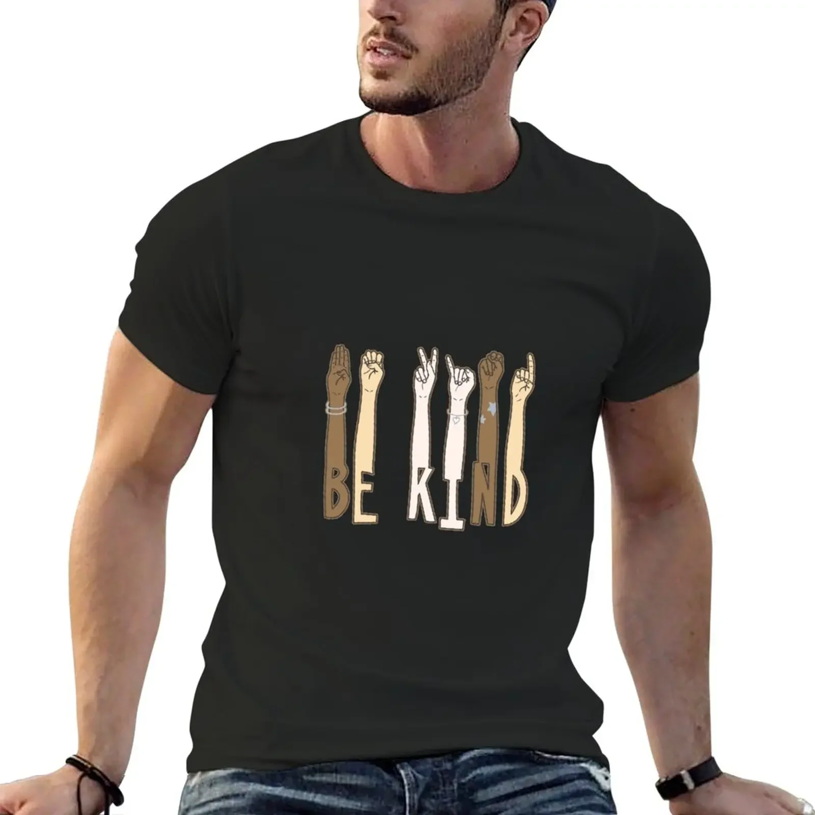 

New Be Kind Sign Language Asl Teachers Interpreter Funny Gifts T-Shirt summer tops t shirt for men