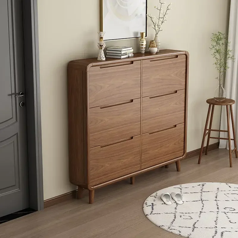2025 new home ultra-thin shoe storage cabinet integrated against the wall small apartment door tipping bucket shoe cabinet