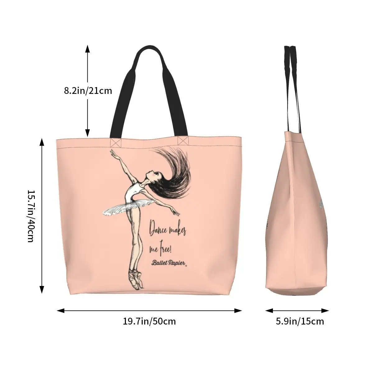 Fashion Print Ballet Dance Makes Me Free Tote Shopping Bags Recycling Canvas Shopper Shoulder Ballerina Dancer Handbag