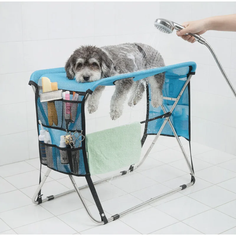 New Folding Pet Grooming Hammock Anti-Scratch Multi Hole Dog Grooming Table Quick Dry Mesh Detachable Cat Nail Clipping Holder