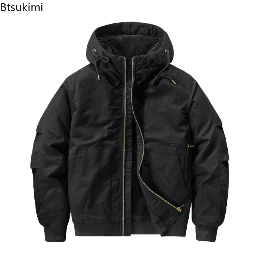 New 2025 Men's Thicken Warm Cotton Jackets Autumn Winter Fleece-lining Loose Casual Hooded Cargo Coats Men Parkas Jackets M-6XL