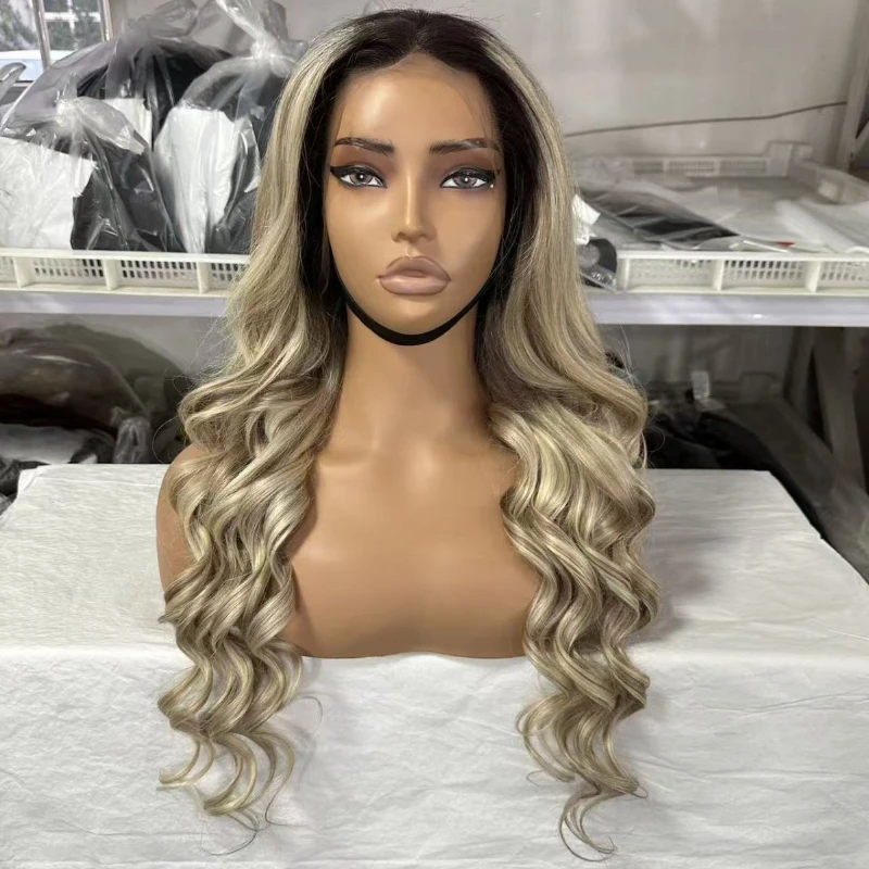 White black lady assembles wig cover long curly hair full real hair front lace headgear