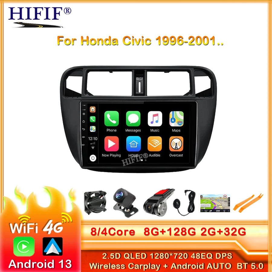 

Car Radio Android Auto Multimedia Player For Honda Civic 1996-2001 Carplay 4G 2 Din GPS Navagation Autoradio Bluetooth Audio