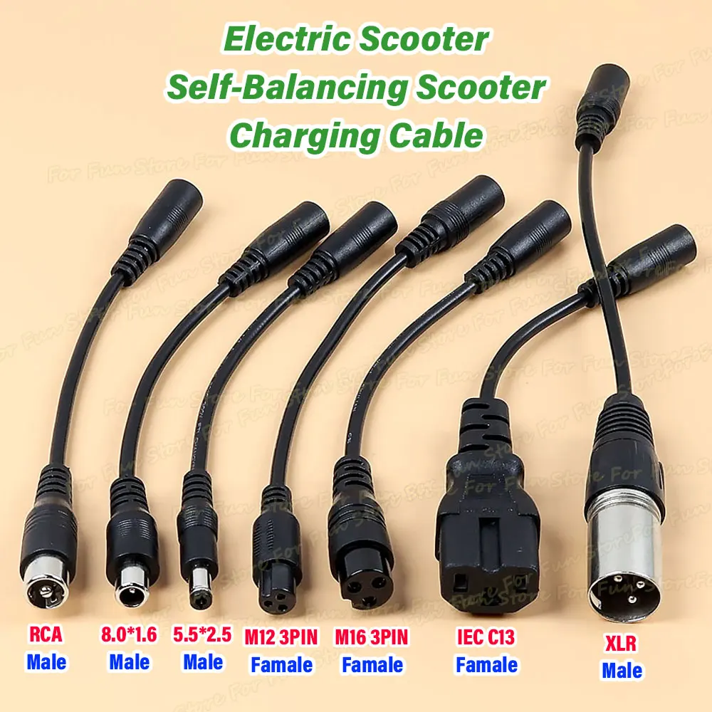 For-Fun DC 5.5x2.1mm Female to M12 M16 3Pin XLR RCA IEC 8016 5525 Adapter Converter Plug for Scooter Electric Bike Conversion Li