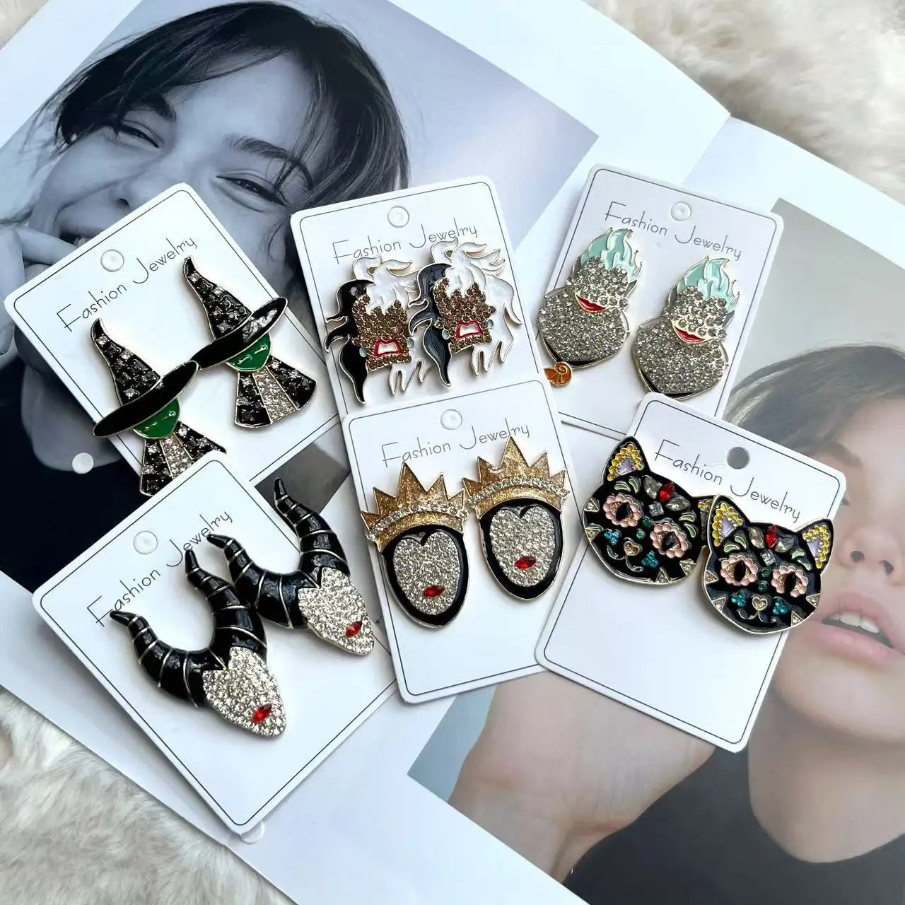 Exaggerated Rhinestone Characters Earrings for Woman 2025 Halloween Earrings Jewelry Party Casual