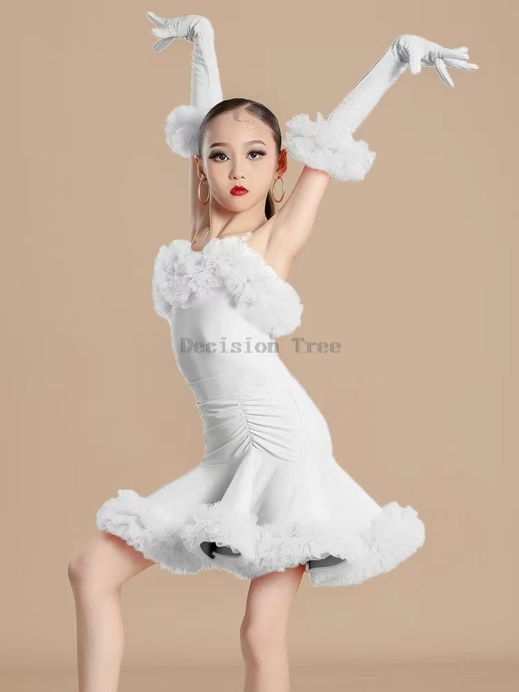 2024 children's latin dance dress autumn and winter lace performance dance dress performance competition ballroom dance dress