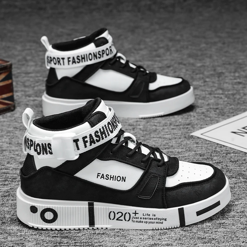 High-top Men's Casual Sports Sneakers Comfortable Couple Fashion Skateboard Shoes Street Style Male Leisure Walking Flat Shoes