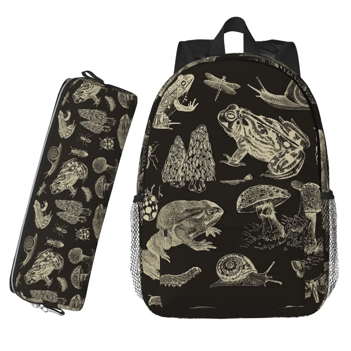 

Goblincore Biology Nature Frog Mushroom Snai Moth Insects Backpack Hot Sale Daypack Boys BookBag Kids School Bag Pencil Case