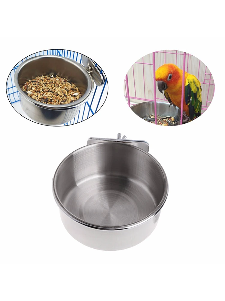 Papageien-Fütterungsbecher, Vögel, Futternapf, Futterspender aus Edelstahl, Wasserkäfigschalen mit Klemmhalter für Sittiche, Papageien, Kleintiere – Detail 2