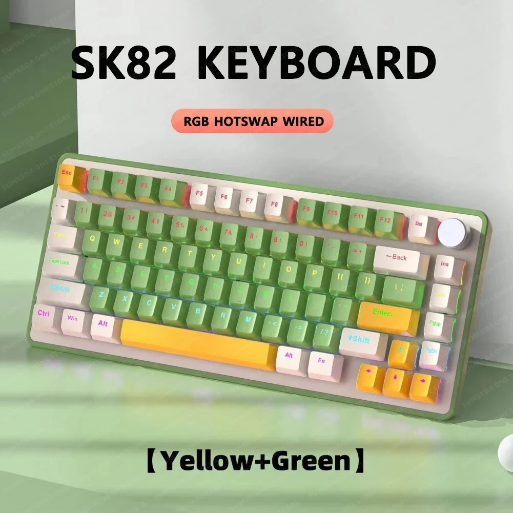 SUMREDA SK82 Wired Mechanical Keyboard 82Keys TYPE-C Gaming RGB Backlight Hotswap Keyboard Customize Gamers office Gift Keyboard