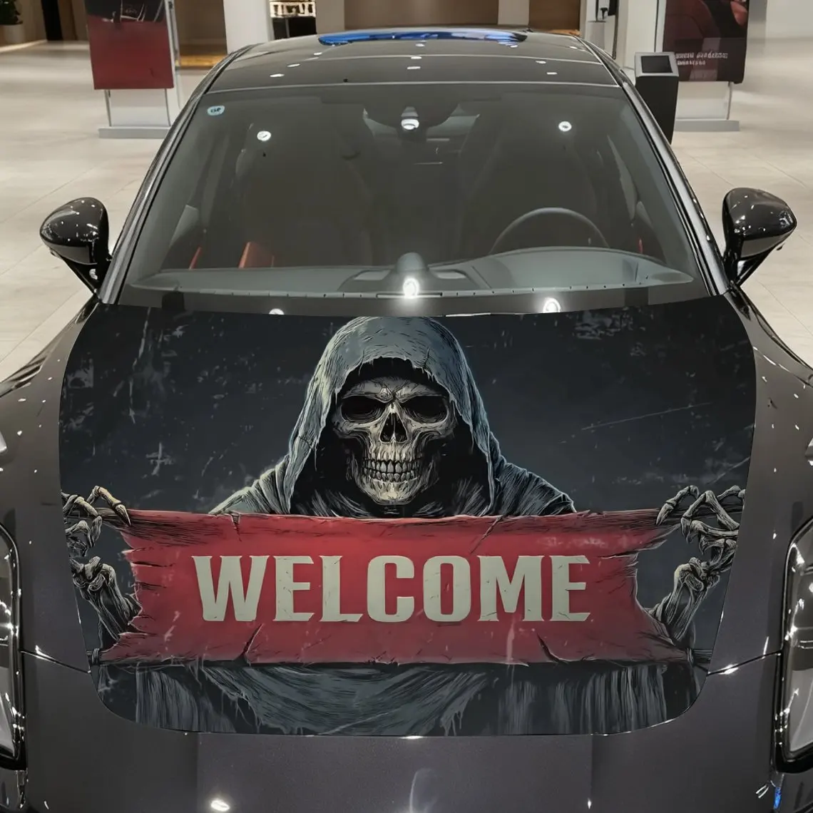 Welcome Skeleton Car Hood Film Stickers, Fashion Graphic Stickers, Self-adhesive Wear-resistant, Car Decoration Stickers, Car Pa