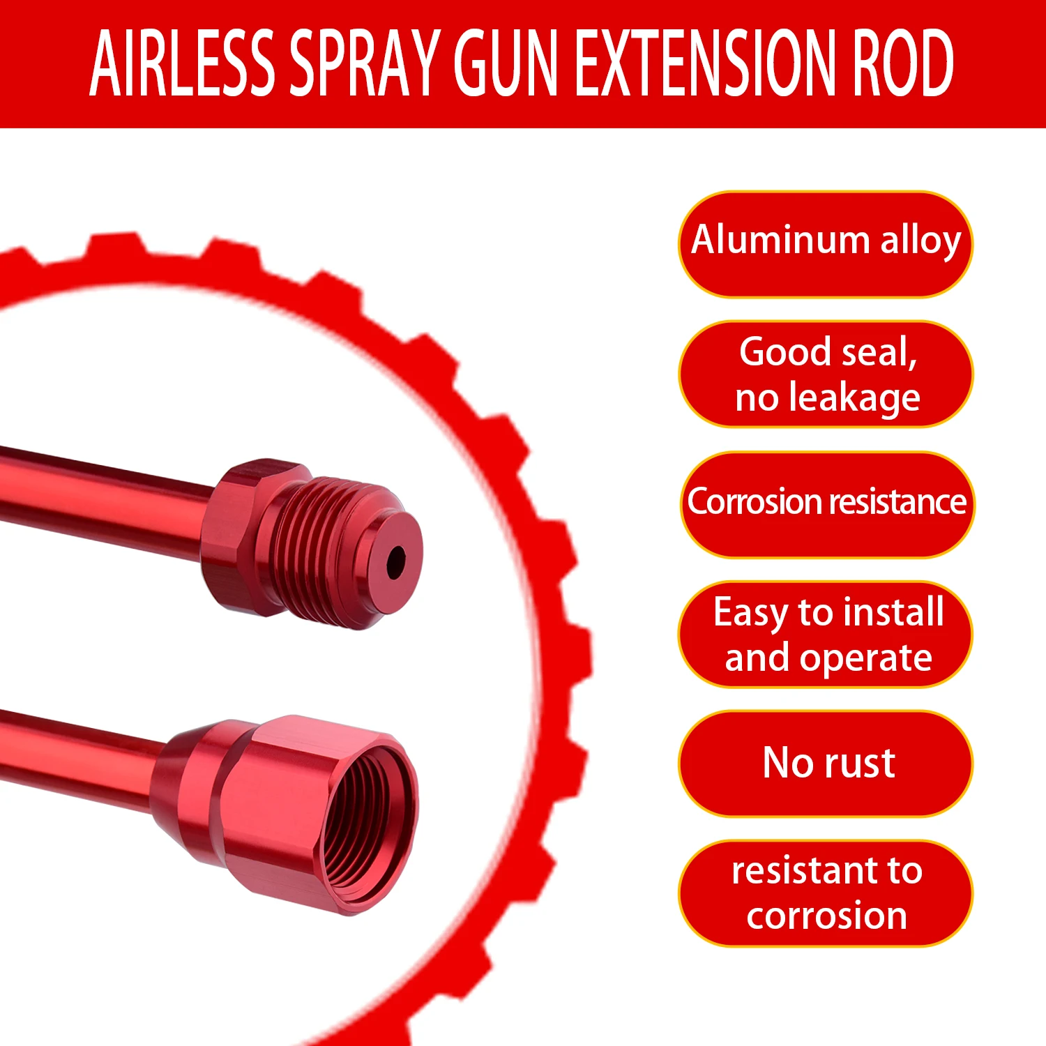 2 Airless Paint Sprayer Extension Rods (19.7inch) and 2 Reversible Nozzles (313 415) Including Gaskets and 1 Base, Spray Gun Head Extension Rod with Red Guard, Universal Replacement Tool for Airless Paint Sprayers, Suitable for Airless Paint Sprayers