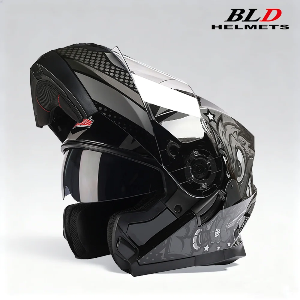 Racing Modular Motorcycle Helmets Flip Up Double Lens Cascos Para Moto Motocross Casque S-XXL Face Shied Inner Sun Lens Dot Ece