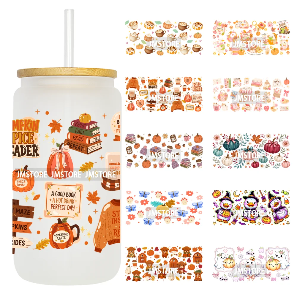 Cozy Autumn Fall Pumpkin Boo Coffee UV DTF 16OZ Cup Wraps Easy To Apply Permanent Adhesive Transfer Sticker For Libbey Glass Can