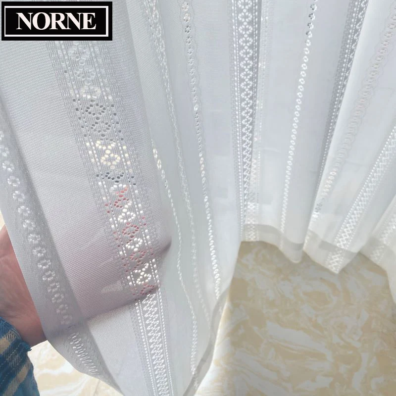 NORNE-White Hollow Out Sheer Curtain for Living Room and Bedroom, Voile Tulle Window Blinds, Custom Made Drape