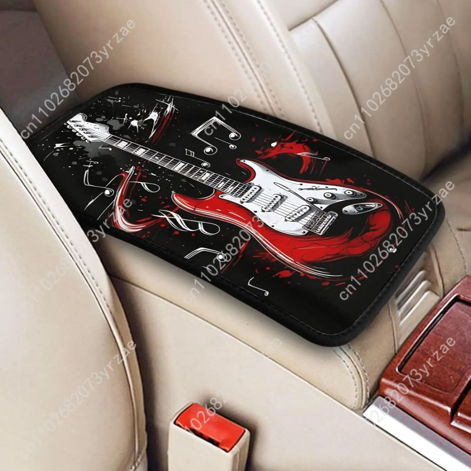 

Black Red Rock Guitar Universal Car Armrest Mats High Quality Non-Slip Car Armrest Cover Elastic Straps Car Interior Accessories