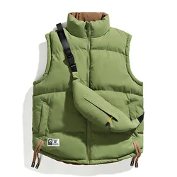 2024 Winter Vest Warm Thick Double Sided Wear Fashion Harajuku Korean Waistcoat Sleeveless Mens Jacket With Backpack Coats Man