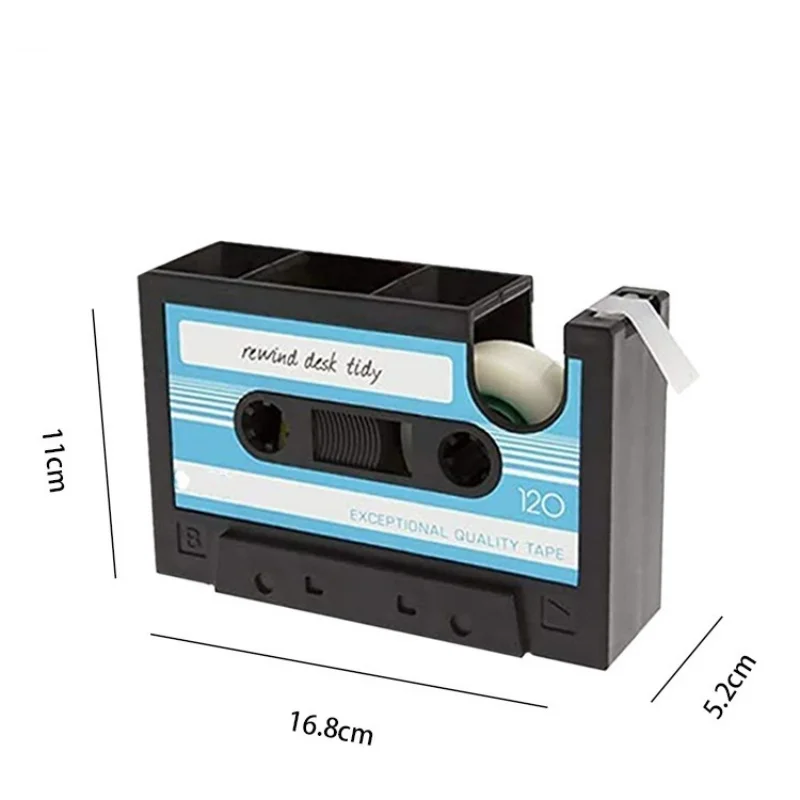 2 In 1 Multifunctional Pen Holder Creative Office Desk Stationery Organizer Retro Cassette Tape Dispenser Pen Holder Gift