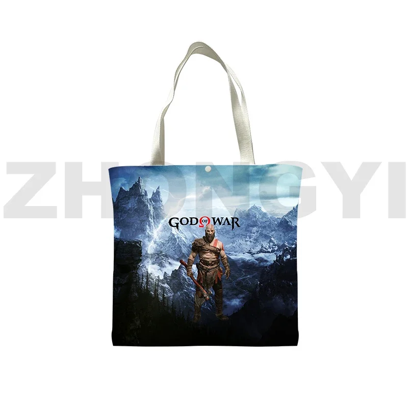 3D God of War Foldable Shopping Bags for Groceries Teens Girls Anime Kratos Large Tote Bag Supermarket Bag Handbag Shoulder Bags