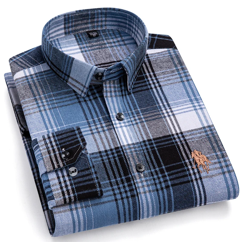 Chemises à manches longues brossées délavées à carreaux pour hommes, faciles d'entretien, confortables et décontractées, 100% coton, à la mode, Slim Fit, chemises boutonnées, vêtements