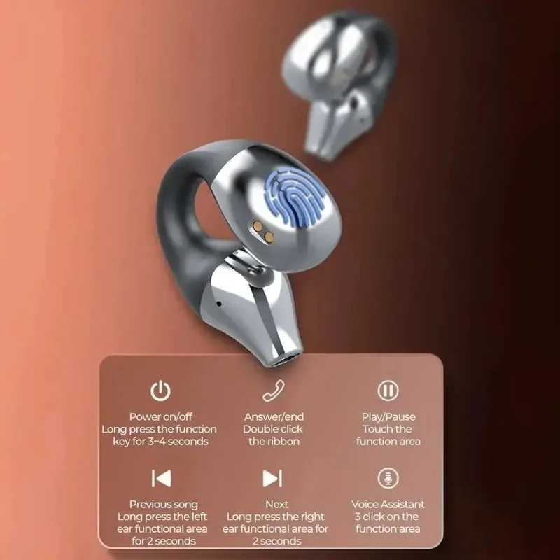 TWS Wireless Headphones Bluetooth 5.2 Bone Conduction Earphones Earclip Design Touch Control LED In Ear Earbuds Sports Headsets image 4