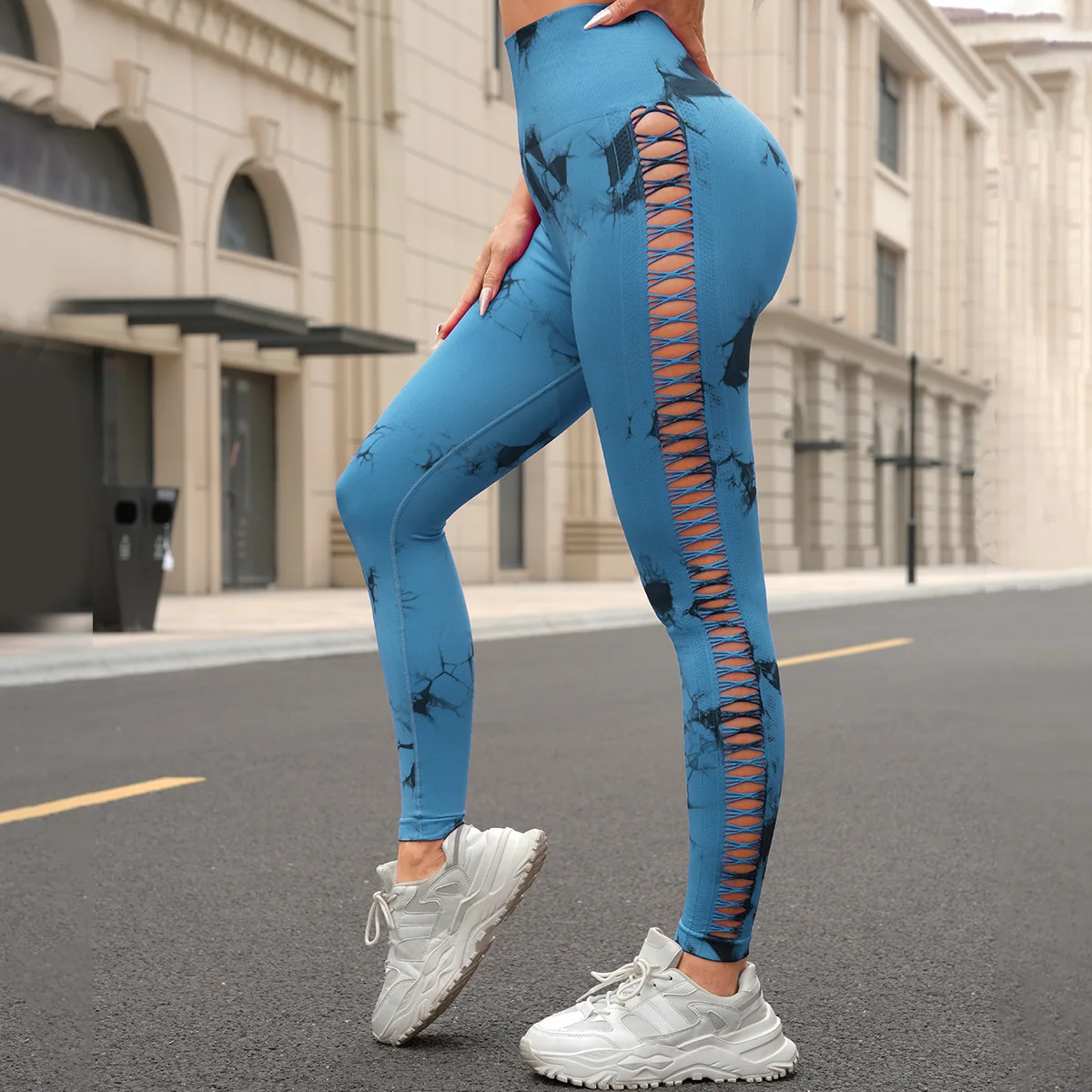 High Waist Tummy Control Yoga Pants for Women Side Hollows Breathable Gym Leggings Fit Activewear Tight Workout Sportswear