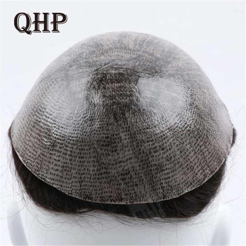 Men Toupee Injection Skin Toupee Men\'s Durable Wigs For Man  0.12-0.14 mm PU 100% Indian Human Hair System Capillary Prosthesis