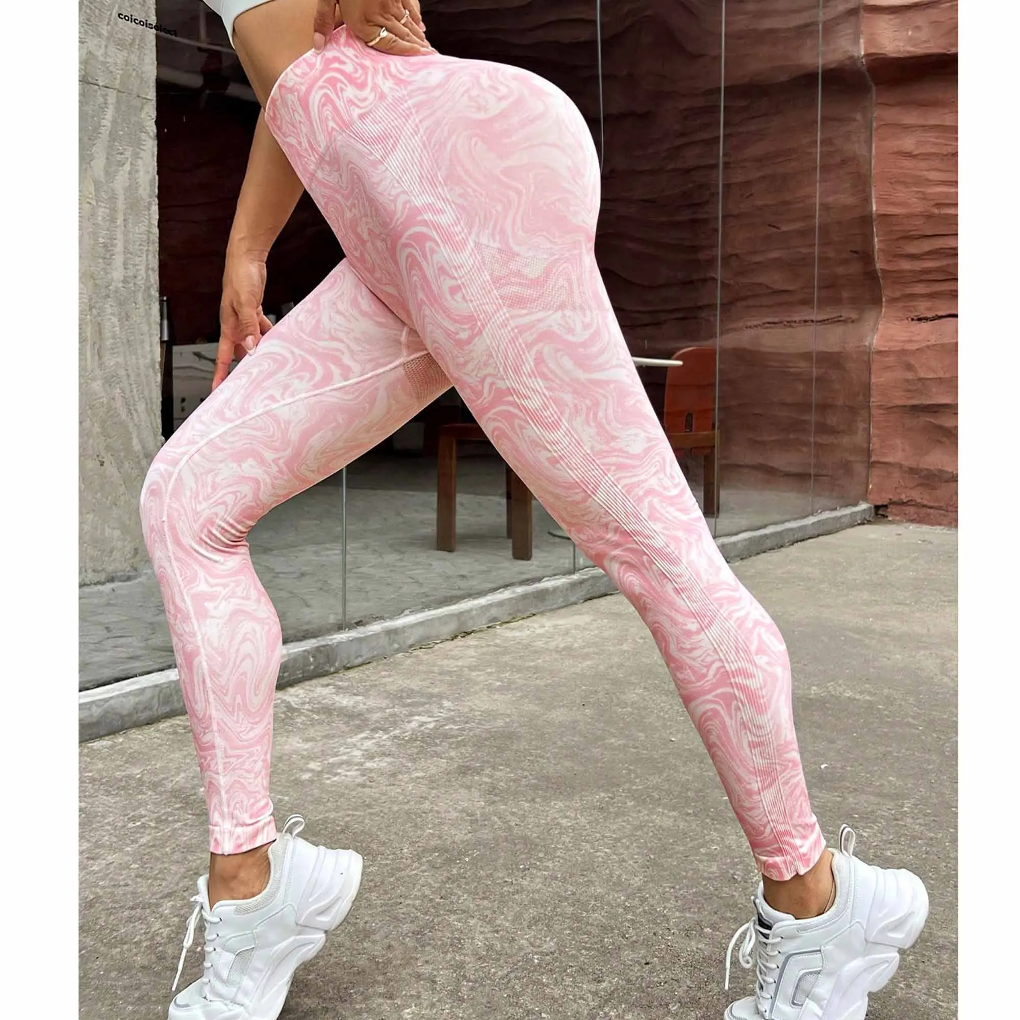 Printed Pink Legings Sports Women Fitness High Wais Ttights Push Up Running Yoga Pants Energy Seamless Leggings Gym Leggins