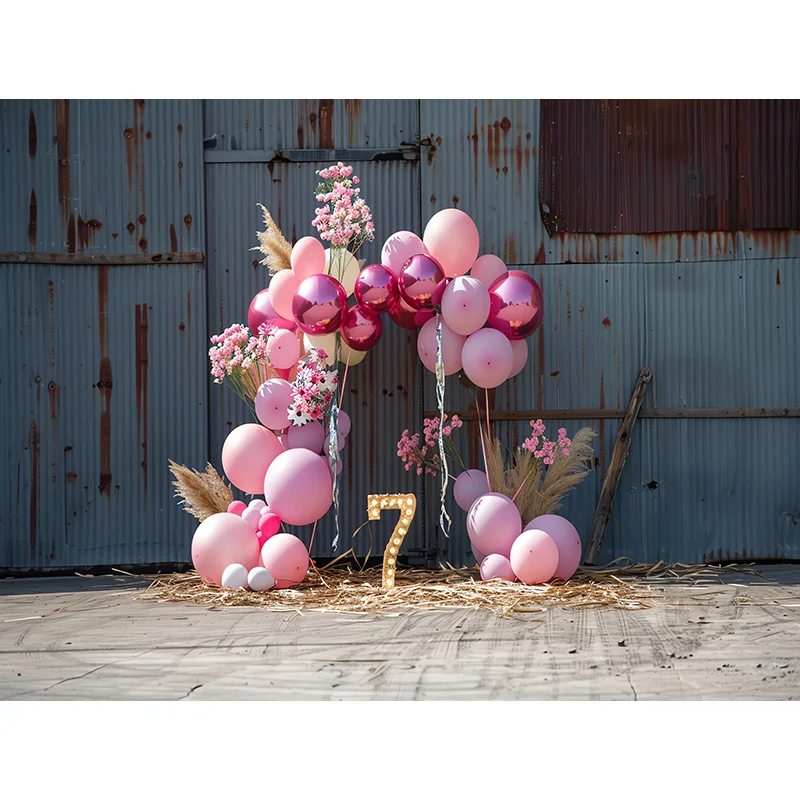 Fondo de fotografía de feliz cumpleaños, muñeco de oso rosa, globo de hidrógeno, Floral, para fiesta de bebé, SR-73