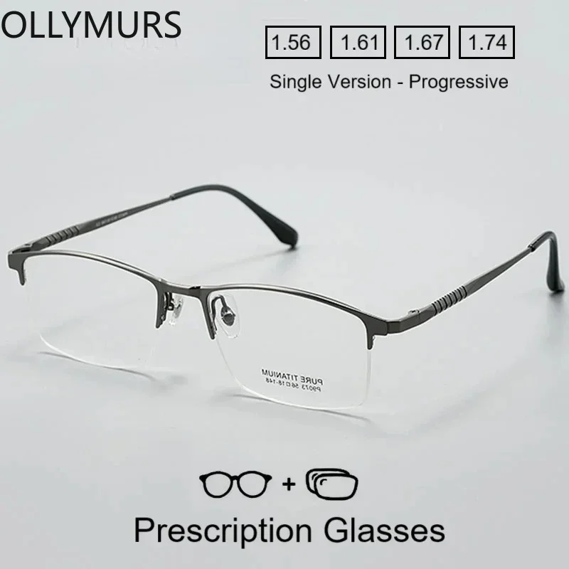 

Мужские очки OLLYMURS с половинной оправой из чистого титана, корригирующие, для мужчин, для зрения и чтения