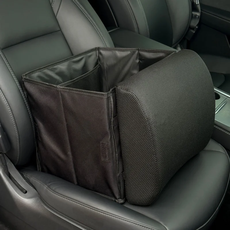Car Organizer For Passenger Seat Oxford Mesh 2 In One Auto Storage Box Waist Lumbar Support Cushion Foldable Car Luggage Case
