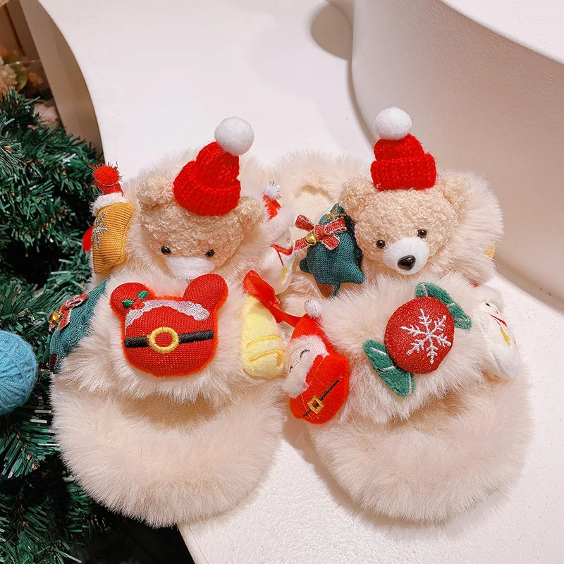 New Christmas Elk Plush Slippers For Men Women XMAS Bear Snowman Home Slip Resistant Couples Indoor Long Fur Shoes In Winter