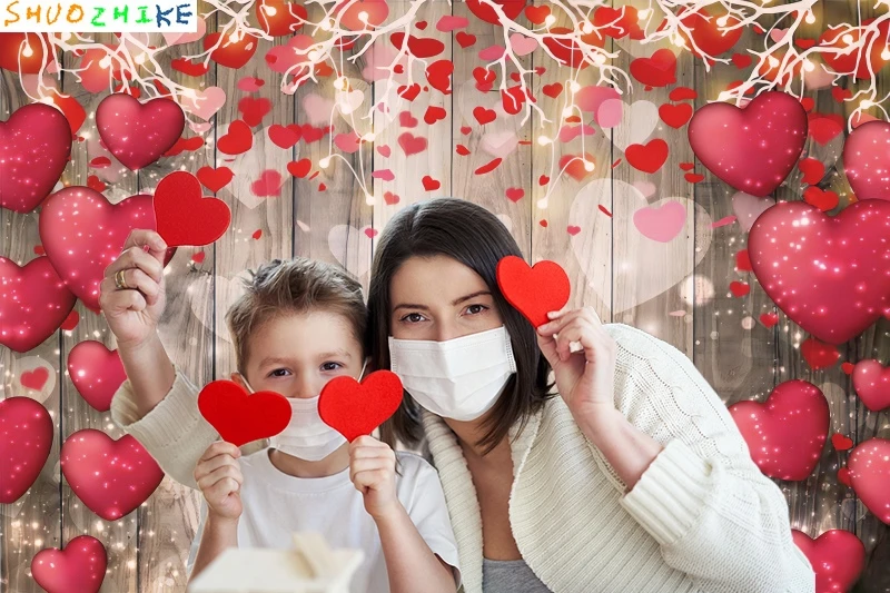 عيد الحب خلفية بريق ريفي الخشب الأحمر الحب القلب الزفاف دش حفل زفاف التصوير خلفية ديكور استوديو الصور #6