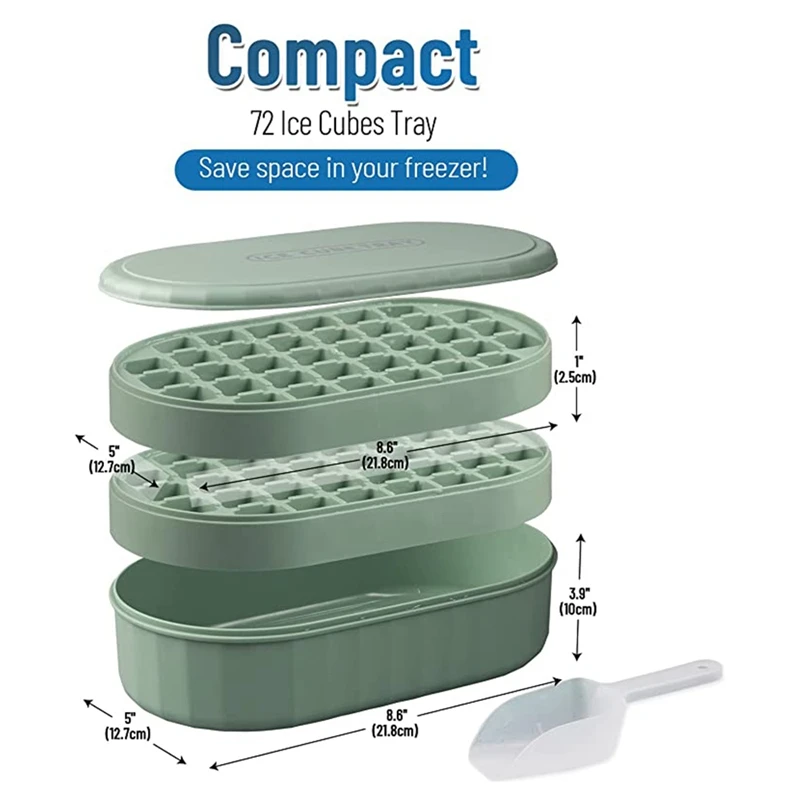 Double Layer 72 Compartment Ice-Cube Tray With Lid, Ice Scoop And Box, Easy Release Flexible Ice-Cube Mold