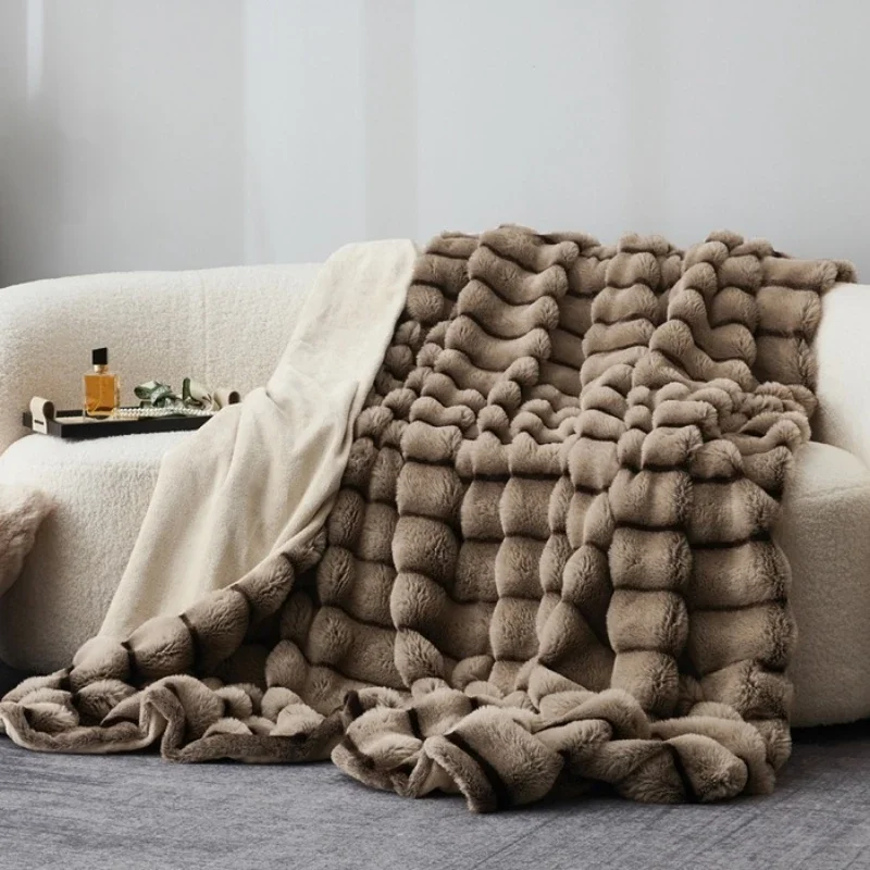Thickened Rabbit Fur Melard Blanket Warm Sofa Blanket for Living Room And Bedroom Autumn Winter Decoration Soft  Throw Blank
